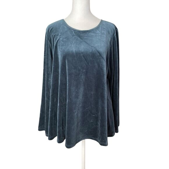 Kleen Tops - Kleen Large Velvet Blouse Long Sleeve Swing Top Teal Blue Cotton Blend